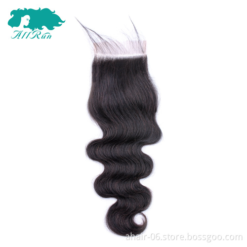 ALLRUN Factory Wholesale Good Quality Brazilian Hair Transparent Lace Closure 4*4 Human Hair